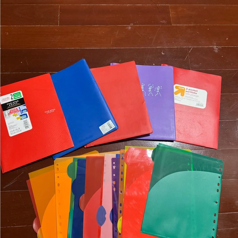 Varieties of plastic folders and plastic dividers